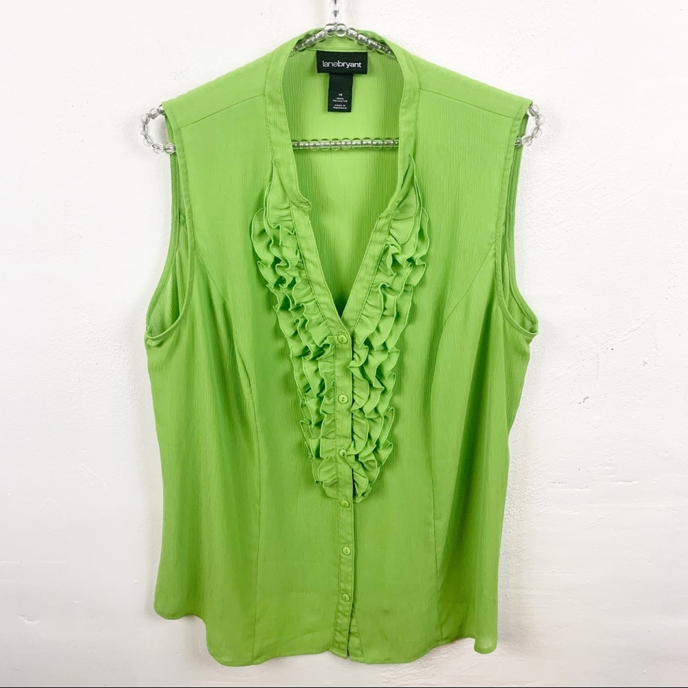 Lane Bryant l Green Ruffle Front Sleeveless Blouse